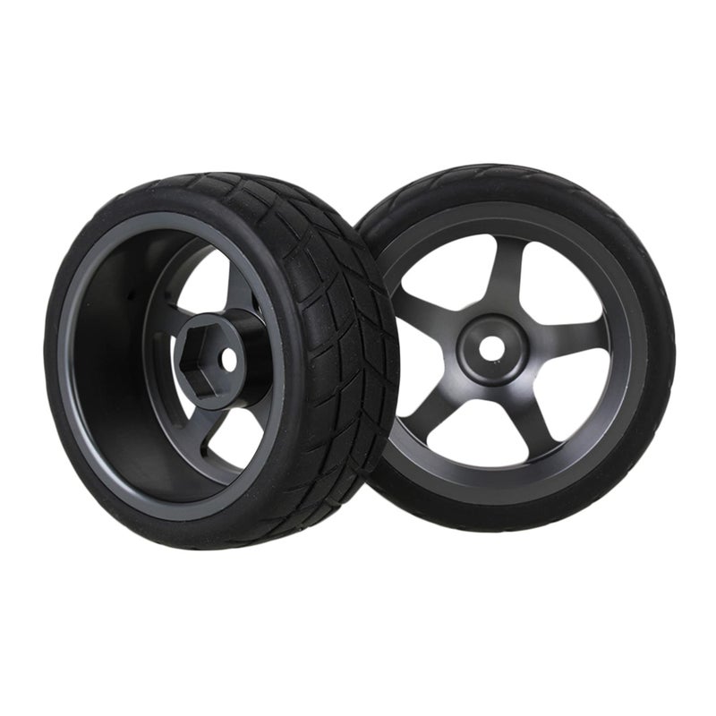 Mxfans Grey 5 Spoke Aluminium Alloy Wheel Rims & Black Square Pattern Rubber Tyres Tires for RC 1:10 On Road Racing Car Set of 4 - Image 2